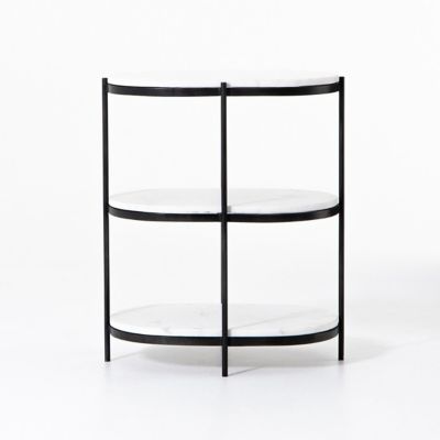 Felix Oval Nightstand (Hammered Grey|White Marble)-OPEN BOX