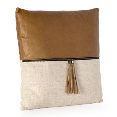 Leather and Linen Pillow (20 In. x 20 In.) - OPEN BOX