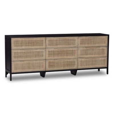 Sydney 9 Drawer Dresser(Black Wash w/ Natural Cane)-OPEN BOX