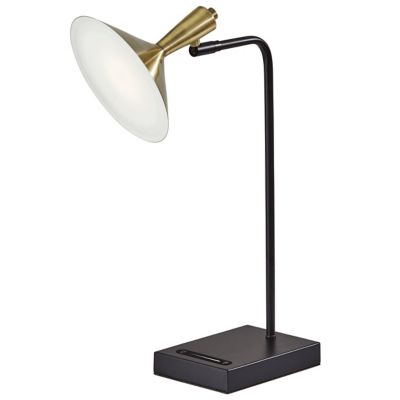 Adesso Casey Desk Lamp in Black/White/Antique Brass