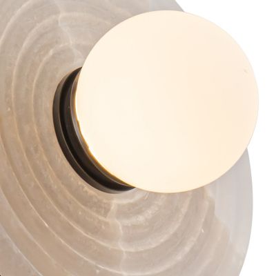 Shown in Urban Bronze with Alabaster finish, 2 light, lit, Detail view