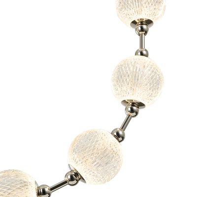 Shown in Polished Nickel finish, Standard canopy size, 8 Light, Detail view, lit