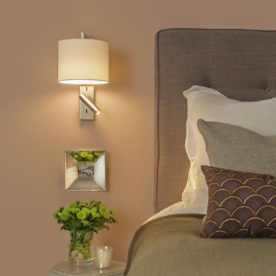 Shown in Matte Nickel finish, White shade, in use