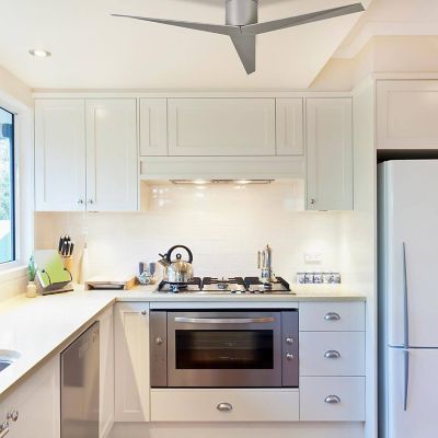 Shown in Brushed Nickel Fan Blade finish, Brushed Nickel Body finish, in use
