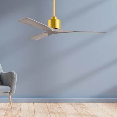 Shown in Gray Ash Fan Blade finish, Brushed Brass Fan Body finish, in use