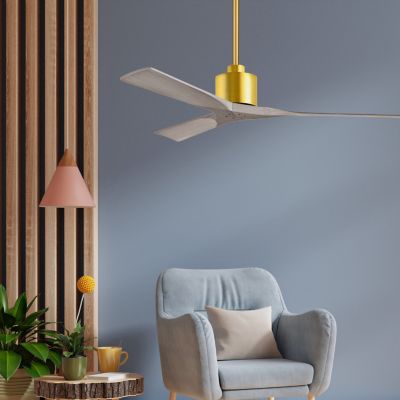 Shown in Gray Ash Fan Blade finish, Brushed Brass Fan Body finish, in use