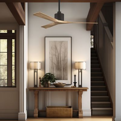 Shown in Light Maple Tone Fan Blade finish, Matte Black Fan Body finish, in use