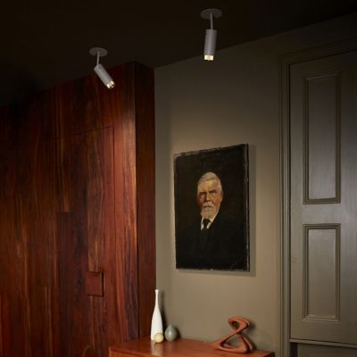 Shown in Steel accent finish, Stone finish, in use, lit
