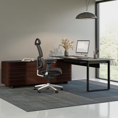 Shown in Chocolate Stained Walnut/Black finish/base, in use