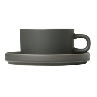 Engraved Classic Ceramic Espresso Cup with Saucer Noir