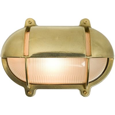 Nautical Bulkhead Brass Exterior Light Frosted Glass Shade Patio Porch