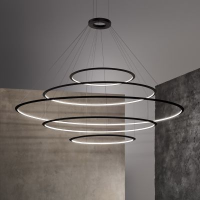 Shown in Black finish, Large size, 2700k Color temperature, Inward Light direction, in use