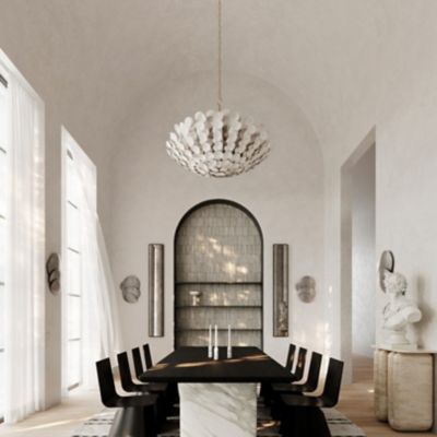 Shown in Vintage Gold Leaf, 12 Light, lit, in use