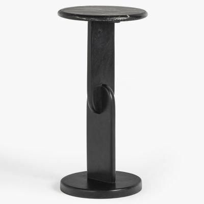 Hillman Drink Table(Waxed Acacia with Black Marble)-OPEN BOX