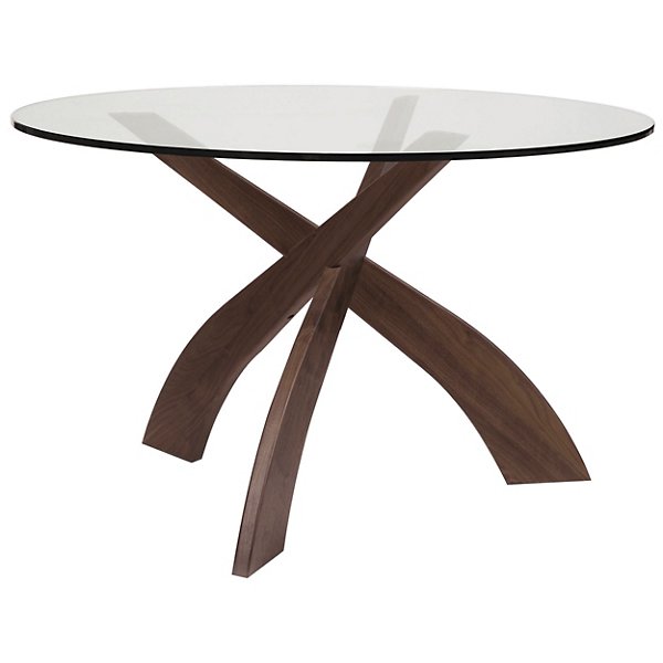 Entwine Round Glass Top Dining Table, Round Table Glass Top Wood Base