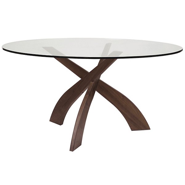 Entwine Round Glass Top Dining Table, Round Dining Table Glass Top Wood Base