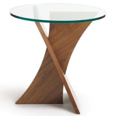 Planes Round Glass Top End Table by Copeland Furniture at