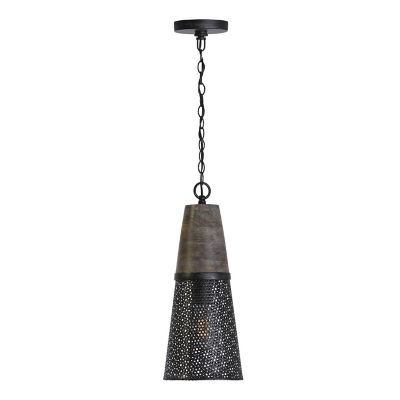 Wood and Perforated Metal Cone Mini Pendant