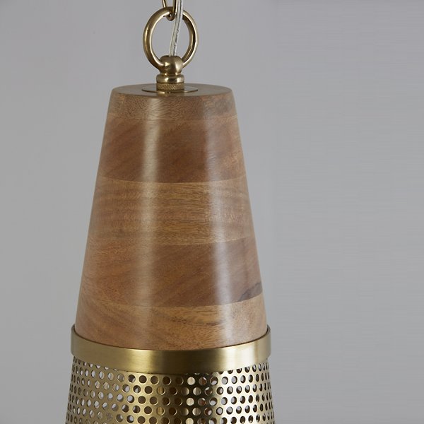Wood and Perforated Metal Cone Mini Pendant