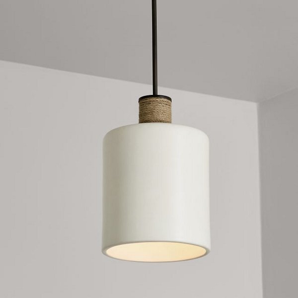 Ceramic and Rope Cylinder Pendant Light