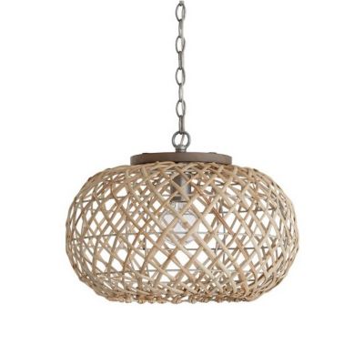 3r studios round wicker pendant deals light with thick rope cord