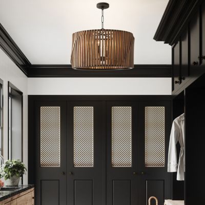 Shown in Light Wood and Matte Black finish, in use, Medium size