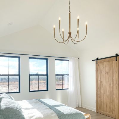Shown in Aged Brass finish, 6 light, lit