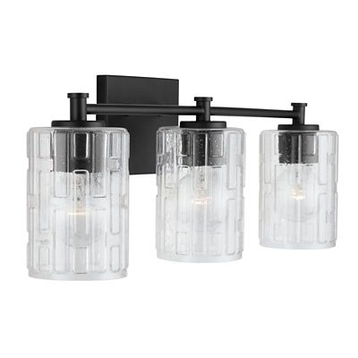 Seeded Impressed Glass Bath Bar (Black|3 light) - OPEN BOX