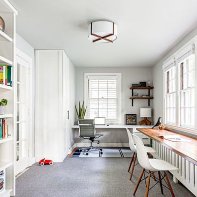 Shown in White Washed Oak wood frame, Gloss White shade, in use