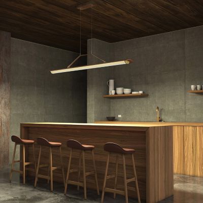 Shown in Brushed Brass finish, Walnut, 64-Inch size, in use