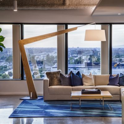 Shown in Linen shade, Walnut finish