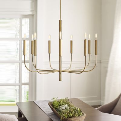Shown in Burnished Brass finish, 9 Light, in use