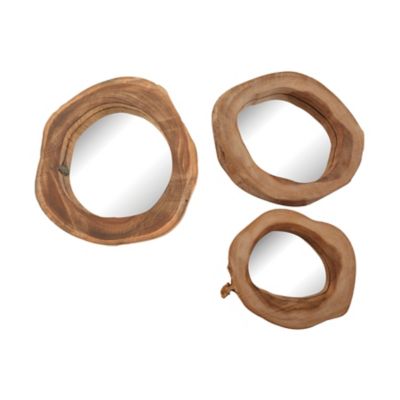 Teak Wood Wall Mirror, Set of 3