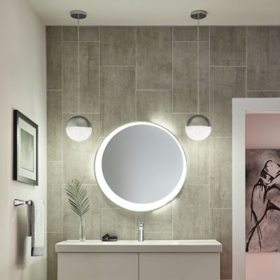 Offset Round LED Lighted Mirror by Elan Lighting at