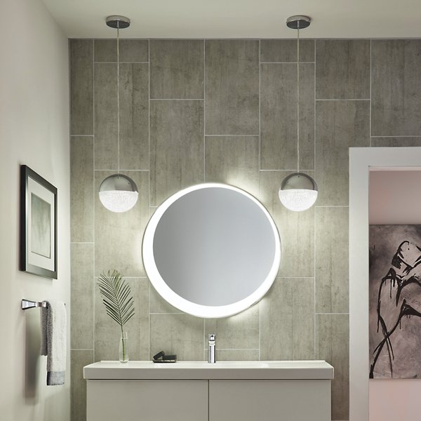 Offset Round LED Lighted Mirror