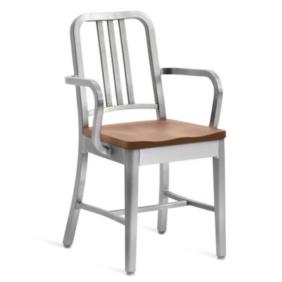 Navy Armchair, Wooden Seat