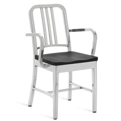 Navy Armchair, Wooden Seat