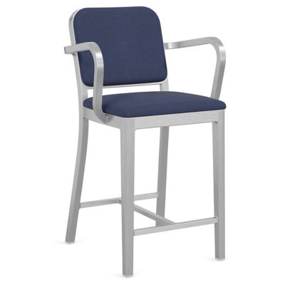 Navy Officer Upholstered Bar/Counter Stool with Arms