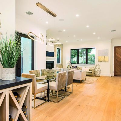 Shown in Brushed Champagne finish, 5 Light option, in use