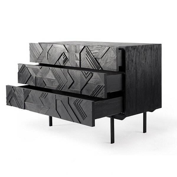Teak Graphic Chest of Drawers - 3 Drawers