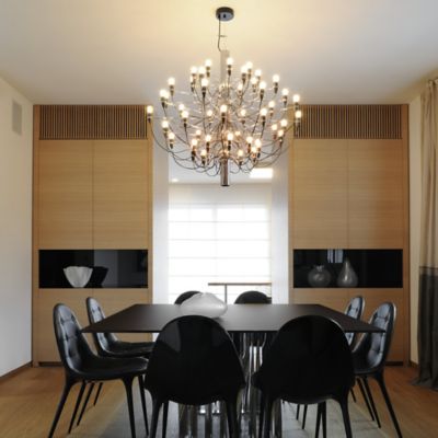 Shown in Brass Finish, 50 Lights, in use