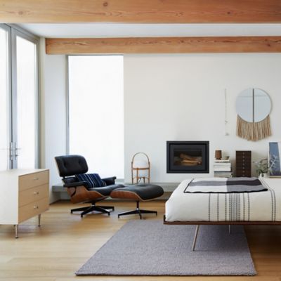 Eames Lounge Chair with Ottoman, Nelson 9-Drawer Miniature Chest and Nelson Thin Edge Bed, Metal Base
