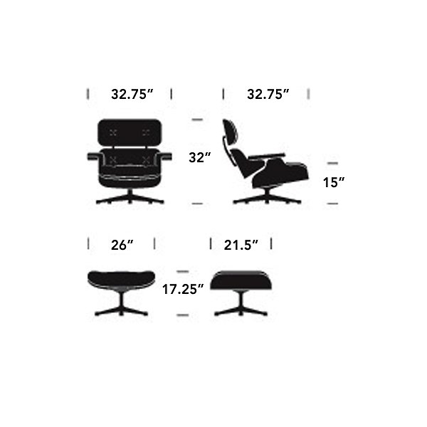 Eames Lounge Chair With Ottoman In, Eames Lounge Chair Width