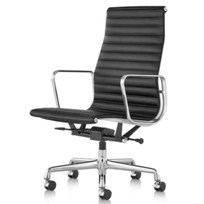 Shown in 2100 Leather Black with Polished Aluminum Base/Polished Aluminum Frame Manual Seat- Height Adjustment Pneumatic Seat - Height Adjustment