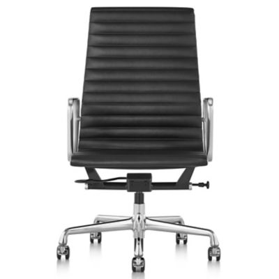 Shown in 2100 Leather Black with Polished Aluminum Base/Polished Aluminum Frame Manual Seat- Height Adjustment Pneumatic Seat - Height Adjustment