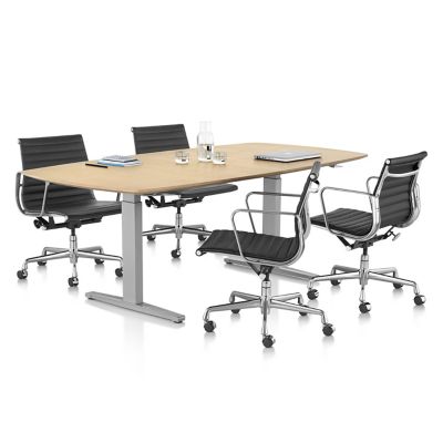 Eames Aluminum Group Executive Chair with Renew Sit To Stand Desk, Oval T Foot - Veneer Top
