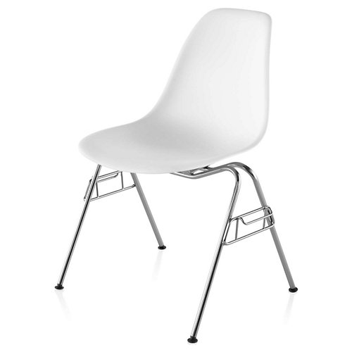 Eames Molded Plastic Side Chair (White w/ Chrome) - OPEN BOX