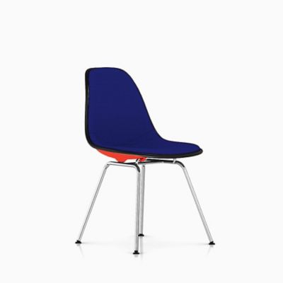 Eames Molded Plastic Side Chair with 4-Leg Base, Upholstered