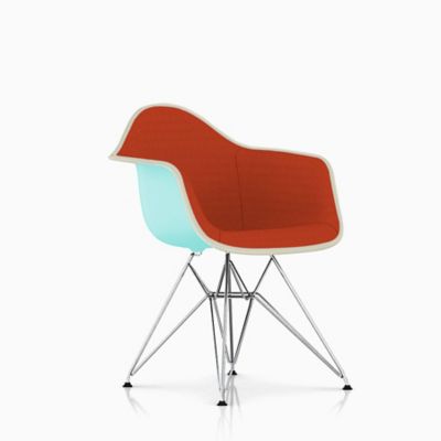 Eames Molded Plastic Side Chair with Wire Base, Upholstered
