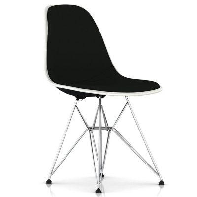 Eames Molded Plastic Side Chair with Wire Base, Upholstered